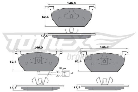 Колодки гальмівні (передні) Audi A3/VW Golf VII 12- (з датчиком) (Ate) TX1703