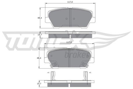 Колодки тормозные (задние) Hyundai Santa Fe II/III/IV 06-/Genesis/Kia Sorento II/III 09-/Stinger 17- TOMEX TX1745 (фото 1)