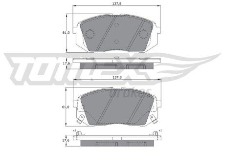 Колодки гальмівні (передні) Hyundai Sonata VI/VII 09-/Tucson 15-/ Kona 17- /Kia Pro Ceed 18-/ Sportage 15- (Mando) TOMEX TX1747 (фото 1)