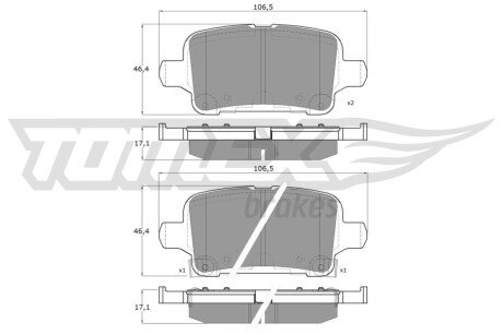 Колодки гальмівні (задні) Chevrolet Cruze 15-/Bolt 16-/Opel Astra K 15- TX1788