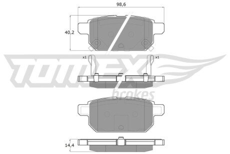 Колодки гальмівні (задні) Suzuki Vitara III 15-/SX4 S-cross 13-/Swift IV 10-/Baleno 16- TX1814