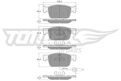 Колодки гальмівні (передні) Audi A4/A5 16- (з датчиком) (Teves) Q+ TOMEX TX1821 (фото 1)