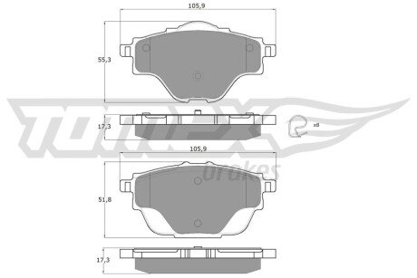 Колодки гальмівні (задні) Citroen C4/Peugeot 308 13-/3008/5008 16-/508 18- (Bosch) Q+ TOMEX TX1837 (фото 1)