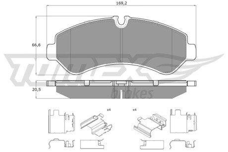 Колодки гальмівні (задні) MB Sprinter (907) 511-519 CDI 18- (Brembo) (169x67x20) TX1952