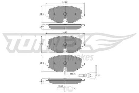 Колодки гальмівні (передні) Audi A3/Skoda Octavia/Seat Leon/VW Golf VIII 19-/Caddy 20- (+датчик) TX6009