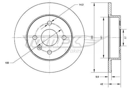 Диск гальмівний (задній) Opel Astra G/H 98-/Meriva A 03- (240x10) (з покриттям) (повний) TX7023