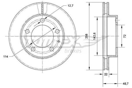 Диск тормозной (передний) Mazda 6/MX-6 1.8-2.0 92-02/Premacy 99-05 (258x24) TOMEX TX7070 (фото 1)