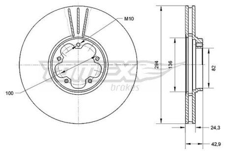 Диск гальмівний (передній) Ford Transit 00- (RWD) (294x24.5) TX7096