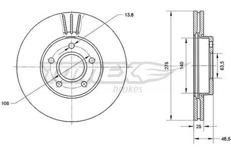 Диск гальмівний (передній) Ford C-max/Focus/Volvo C30/C70/S40/V50 04- (278x25) PRO+ TOMEX TX7111 (фото 1)