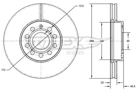 Диск тормозной (передний) Audi A3/Skoda Octavia/VW Caddy III 03- (288x25) (с покрытием) (вентил.) TX7131