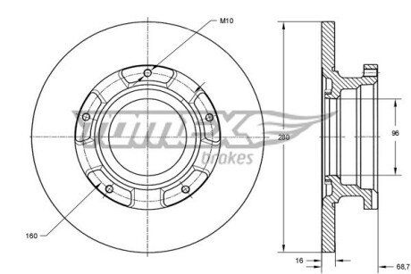 Диск гальмівний (задній) Ford Transit V347 06- (280x16) (+ABS) (замінено на 92159103) TOMEX TX7217 (фото 1)