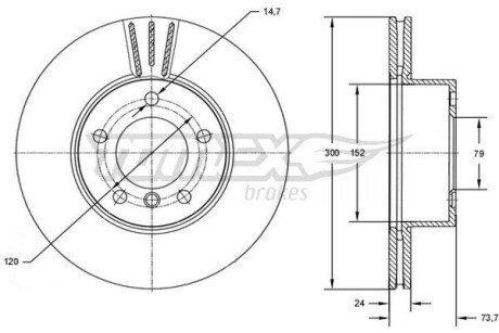 Диск тормозной (передний) BMW 3 (E90-93) 04-13/1 (E81-E87) 04-14 (300x24) (с покрытием) TOMEX TX7254 (фото 1)