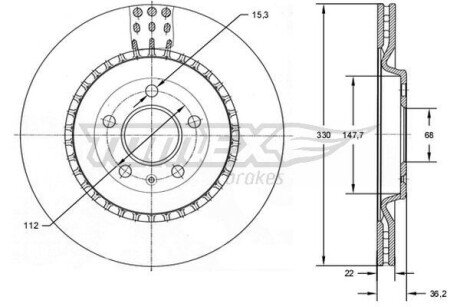 Диск тормозной (задний) Audi A4/A5/A6/A7/Q5/Q7/Porsche Macan/VW Touareg  07- (330x22) TX7279