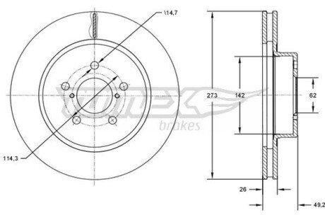 Диск гальмівний (передній) Toyota Auris 07-13/ Corolla 06- (272.8x26) TOMEX TX7312 (фото 1)