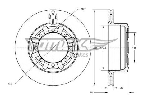 Диск гальмівний (задній) Renault Mascott (290х22) (вентильований) TOMEX TX7349 (фото 1)