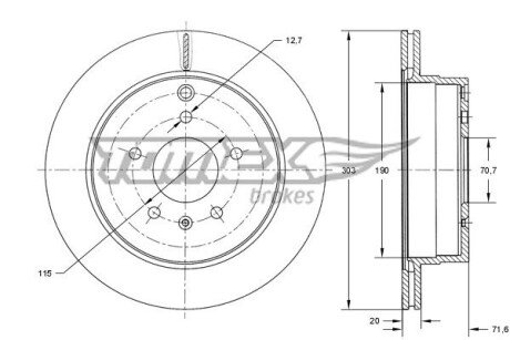 Диск гальмівний (задній) Chevrolet Captiva/Opel Antara (303x20) 06- TOMEX TX7371 (фото 1)