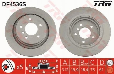 Тормозной диск (задний) TRW DF4536S (фото 1)