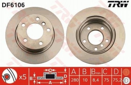 Гальмівний диск (задній) TRW DF6106 (фото 1)
