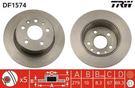 Тормозной диск (задний) TRW DF1574 (фото 1)