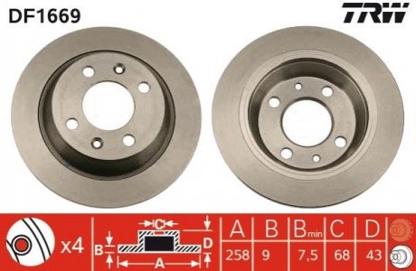 Тормозной диск (задний) TRW DF1669 (фото 1)