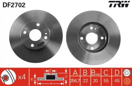 Гальмівний диск (передній) TRW DF2702 (фото 1)