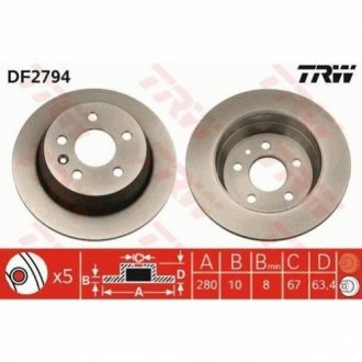 Тормозной диск (задний) TRW DF2794 (фото 1)