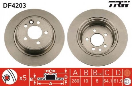 Тормозной диск (задний) TRW DF4203 (фото 1)