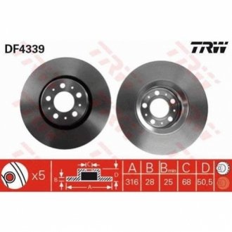 Гальмівний диск (передній) TRW DF4339 (фото 1)