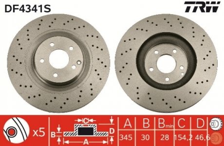 Гальмівний диск (передній) TRW DF4341S (фото 1)