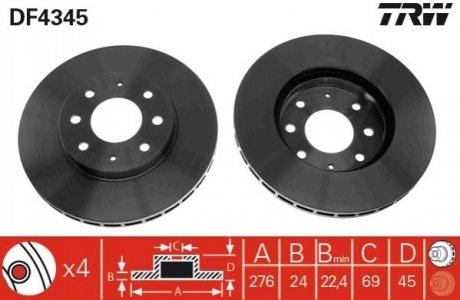 Гальмівний диск (передній) TRW DF4345 (фото 1)