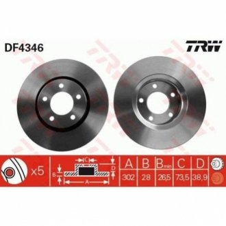 Гальмівний диск (передній) TRW DF4346 (фото 1)