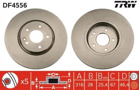 Гальмівний диск (передній) TRW DF4556 (фото 1)
