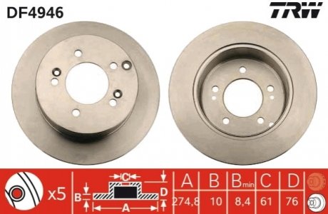 Тормозной диск (задний) TRW DF4946 (фото 1)