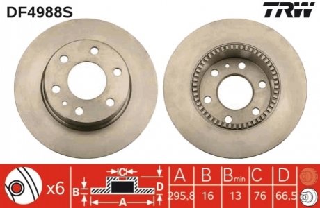 Тормозной диск (задний) TRW DF4988S (фото 1)