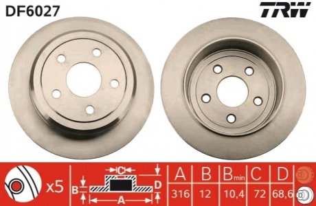 Тормозной диск (задний) TRW DF6027 (фото 1)
