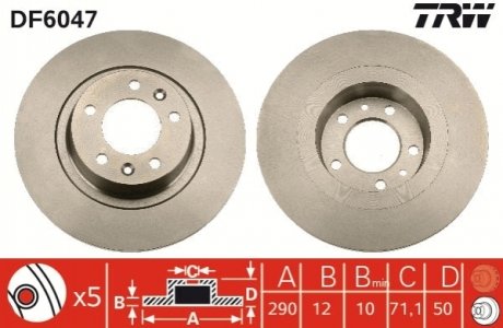 Тормозной диск (задний) TRW DF6047 (фото 1)