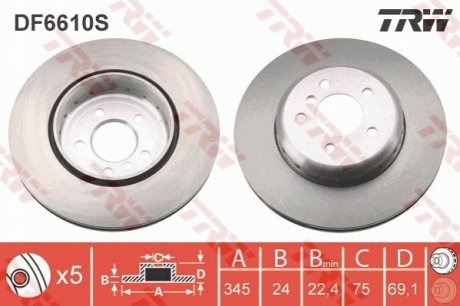 Тормозной диск (задний) TRW DF6610S (фото 1)