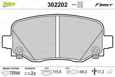 Тормозные колодки дисковые FIAT-JEEP 500X-Renegade 1.3-2.0 R 14 VALEO 302202