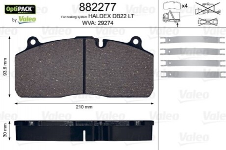 Колодки тормозные WVA 29274; 210,1x93,8x30 882277