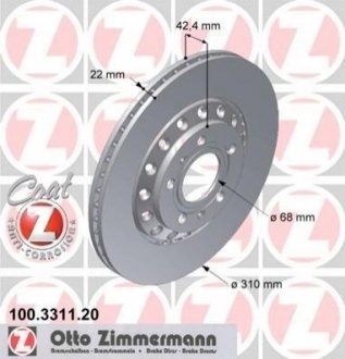Тормозной диск (задний) ZIMMERMANN 100.3311.20 (фото 1)