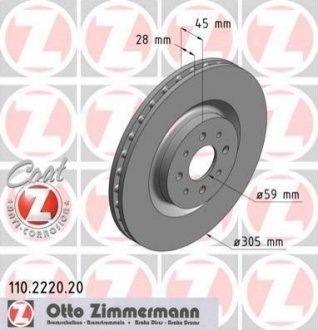 Гальмівний диск (передній) ZIMMERMANN 110.2220.20 (фото 1)