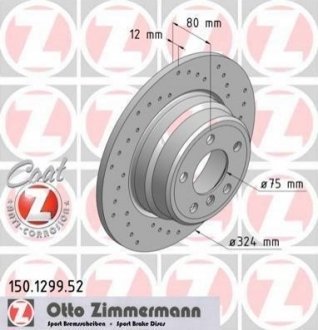 Тормозной диск (задний) ZIMMERMANN 150.1299.52 (фото 1)