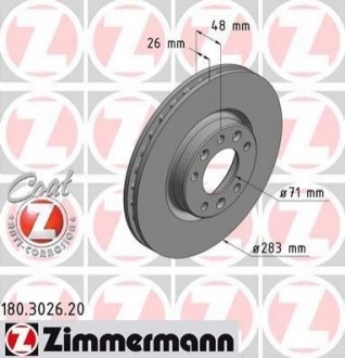 Гальмiвнi диски Coat Z переднi ZIMMERMANN 180302620 (фото 1)