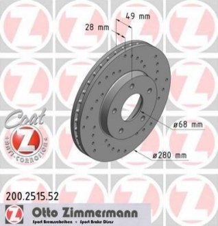 Тормозной диск (передний) ZIMMERMANN 200.2515.52 (фото 1)