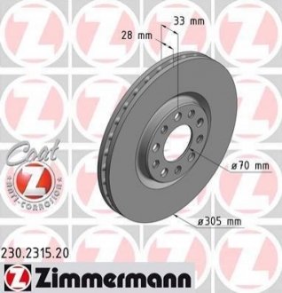 Тормозной диск (передний) ZIMMERMANN 230.2315.20 (фото 1)