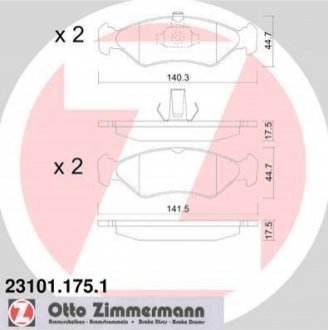 Гальмівні колодки, дискове гальмо (набір) ZIMMERMANN 231011751 (фото 1)