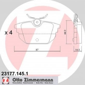 Гальмівні колодки, дискове гальмо (набір) ZIMMERMANN 231771451 (фото 1)