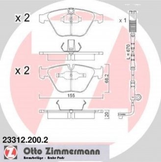 Гальмівні колодки, дискове гальмо (набір) ZIMMERMANN 233122002 (фото 1)