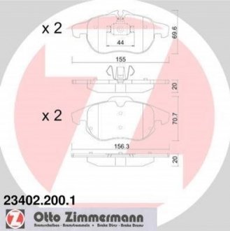 Дисковые тормозные колодки (передние) ZIMMERMANN 234022001 (фото 1)
