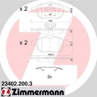 Дисковые тормозные колодки (передние) ZIMMERMANN 23402.200.3 (фото 1)